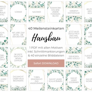Meilensteinkarten Hausbau, Sanierung, Hauskauf PDF | Sofortdruck 40 | Digitaler Download | 4 Blankokarten für eigene Meilensteine inklusive