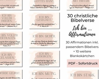 Bibelverse mit ermutigenden positiven Affirmationen, Zusprüche Bibel, christliche Karten, positive Glaubenssätze und Psalme (PDF+Bilder)