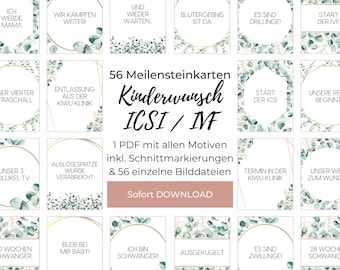 Meilensteinkarten Kinderwunsch PDF | Sofortdruck 53 Motive ICSI &IVF | Digitaler Download | 3 Blankokarten für eigene Meilensteine inklusive
