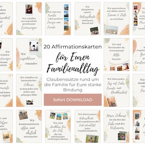 Familien Affirmationskarten PDF zum Direktdruck, Familienregeln für die tägliche Affirmationen, Achtsamkeit und Dankbarkeit in der Familie