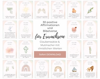 30 Christliche Affirmationskarten für Erwachsene mit Bibelversen, christliche Ermutigungskarten mit Zusagen von Gott (Download PDF + Bilder)