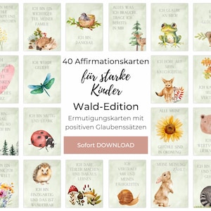 40 Ermutigungskarten Kinder, Wald-Edition mit Aquarell-Motiven zum Eigendruck, Affirmationskarten Kinder, optimal für Kita & Grundschule