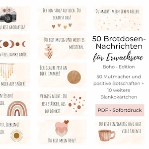 Brotdosennachrichten Partner, Brotbox Botschaften Erwachsene, Lunchbox-Liebesbotschaften Boho-Stil, PDF, Sofortdruck zu Hause