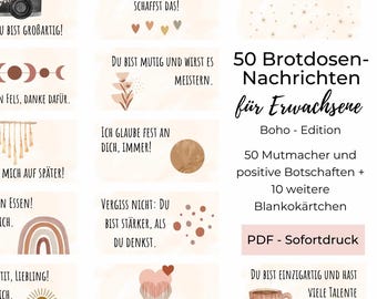Brotdosennachrichten Partner, Brotbox Botschaften Erwachsene, Lunchbox-Liebesbotschaften Boho-Stil, PDF, Sofortdruck zu Hause