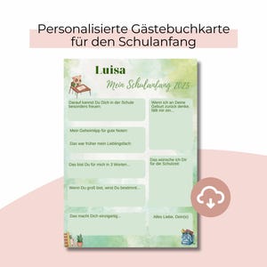 Personalisierte Gästebuchkarte zum Schulanfang, Positive Botschaften und Mutmacher an Schulkind, digitaler Download (PDF + PNG), Einschulung