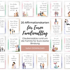 Familien Affirmationskarten PDF zum Direktdruck, Familienregeln für die tägliche Affirmationen, Achtsamkeit und Dankbarkeit in der Familie