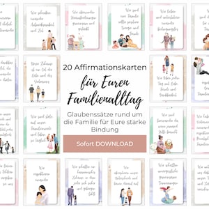 Familien Affirmationskarten PDF zum Direktdruck, Familienregeln für die tägliche Affirmationen, Achtsamkeit und Dankbarkeit in der Familie