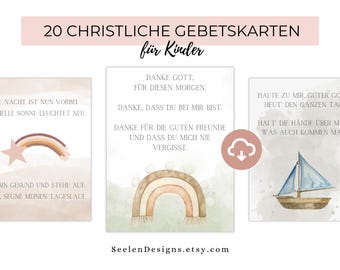 20 christliche Gebete für Kinder, christliche Gebetskarten Kindergottesdienst (digitaler Download, PDF + Bilder)