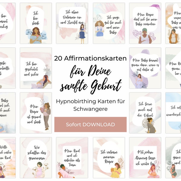 Affirmationskarten Geburt, 20 Hypnobirthing Karten, Positiven Glaubenssätzen für Schwangere, Hebammen und Doulas