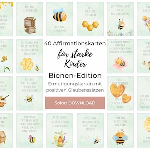 Affirmationskarten Kinder, Bienen-Edition mit Aquarell-Motiven zum Eigendruck, 40 Ermutigungskarten Kinder, optimal für Kita & Grundschule