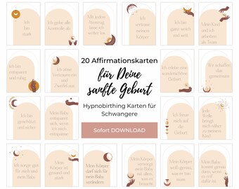 Affirmationskarten Geburt, 20 Hypnobirthing Karten, Positiven Glaubenssätzen für Schwangere, Hebammen und Doulas