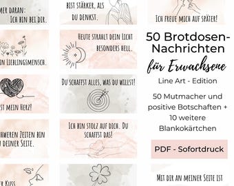 Brotbox Nachrichten an Partner, 50 Aufmerksamkeiten für Erwachsene, Kleine Liebesbotschaften an Freund oder Freundin, PDF (Sofortdruck)