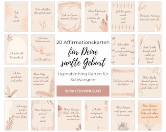 Affirmationskarten Geburt, 20 Hypnobirthing Karten, Positiven Glaubenssätzen für Schwangere, Hebammen und Doulas