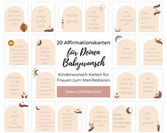 Affirmationskarten Kinderwunsch, Manifestation Schwangerschaft, Unterstützung bei unerfülltem Kinderwunsch mit 20 positiven Glaubenssätzen