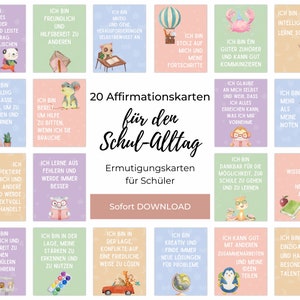 Ermutigungskarten Schüler mit positiven Glaubenssätzen für den Schulalltag, 20 Affirmationskarten als PDF-Datei, Schulsozialarbeit