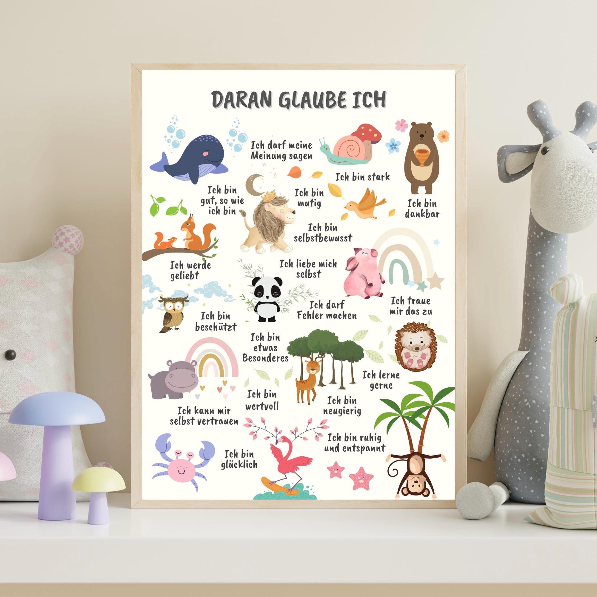 Mutmach - Poster, Affirmationen für Kinder, Dekoration Kinderzimmer, Positive Glaubenssätze Affirmationsposter Kind