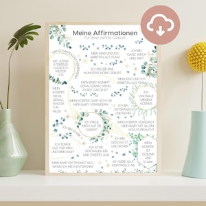 Hypnobirthing Poster Schwangerschaft und Geburt Sofort Download, positive Glaubenssätze Geburtsvorbereitung, Kunstdruck für Hebammenpraxis