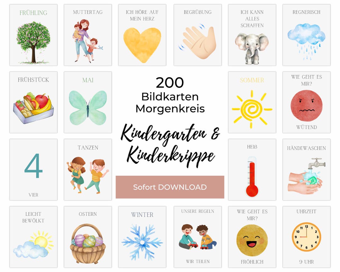 Morgenkreis Karten Kindergarten Tagesplaner, 200 Montessori Flashcards ...