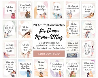Mama Affirmationskarten PDF zum Direktdruck, Achtsames Geschenk an Mama, Achtsamkeit und Dankbarkeit im Alltag mit Kindern stärken