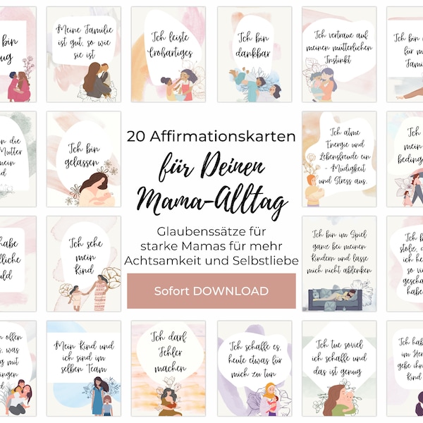 Mama Affirmationskarten PDF zum Direktdruck, Achtsames Geschenk an Mama, Achtsamkeit und Dankbarkeit im Alltag mit Kindern stärken