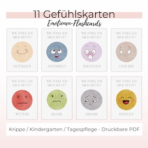 Emotionskarten Kindergarten, Kinderkrippe und Kindertagespflege, Gefühlskarten Morgenkreis Gesprächskarten Kita (PDF und Bilddateien)