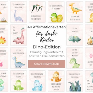 Dino Affirmationskarten Kinder, 40 sofort druckbare Achtsamkeitskarten für Grundschüler und Kita-Kinder (PDF-Datei und Bilddateien)