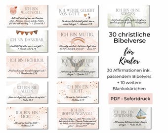 Bibelverse für Kinder mit mutmachenden Botschaften und positiven Affirmationen, christliche Kinderkarten positive Glaubensätze (PDF+Bilder)