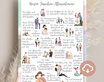 Familien Affirmationsposter Glaubenssätze Familienalltag, Tägliche Affirmationen ganze Familie Dankbarkeit und Achtsamkeit Sofort Download