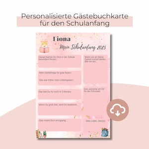 Schulanfang Gästekarte zum Ausfüllen, Positive Botschaften und Mutmacher an Schulkind, digitaler Download (PDF + PNG), Einschulung