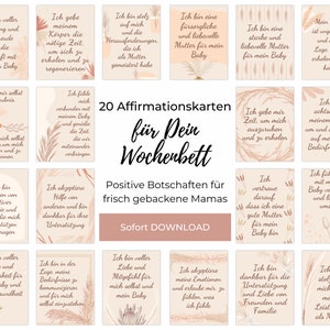 Postpartum Karten Wochenbett, Geschenk frischgebackene Mama, 20 Affirmationskarten Wochenbett als Sofort-Download