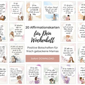Affirmationskarten Wochenbett, 20 positive Glaubenssätze für frischgebackene Mamas nach der Geburt, Postpartum Karten