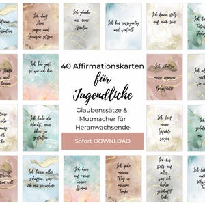 40 Achtsamkeitskarten für Jugendliche, PDF Sofortdruck, Din A6 Mutmachkarten Teenager Glaubenssätze und Affirmationen zum Eigendruck