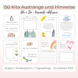 Aushänge Kindergarten Vorlagen Kindergrippe Aushänge Kita - 150 A4 Seiten im PDF-Format, Kita Vorlagen für Erzieher und Kindertagesstätten