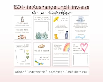 Könnte beinhalten: Ein Satz druckbarer Schilder für eine Kita oder einen Kindergarten. Die Schilder zeigen verschiedene Illustrationen, darunter einen Pinguin, einen Regenbogen, ein Herz und eine Wippe. Die Schilder enthalten Text in deutscher Sprache, wie "Frühstückpause" und "Wir sind im Ruheraum".