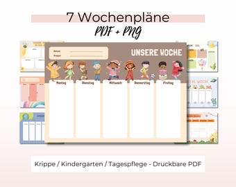 Kindergarten Wochenplaner für Erzieher zum Aufhängen, Aushänge Wochenpläne für Krippe und Kita - 7 verschiedene Varianten (PDF + JPG-Format)