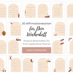 Affirmationskarten Wochenbett, 20 positive Glaubenssätze für frischgebackene Mamas nach der Geburt, Postpartum Karten
