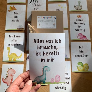 Positive Affirmationen Kinder, 16 Dino Mutmach Karten mit positiven Glaubenssätzen, Stärkung Selbstbewusstsein, Affirmationskarten Kinder