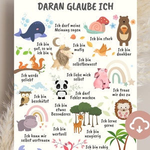 Mutmach - Poster, Affirmationen für Kinder, Dekoration Kinderzimmer, Positive Glaubenssätze Affirmationsposter Kind Sofort Download