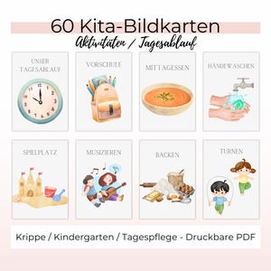 Kita Bildkarten Aktivitäten, Flashcards Tagesablauf Kindergarten Morgenkreis, Lernkarten Kinderkrippe & Kindertagespflege (Sofort-Download)
