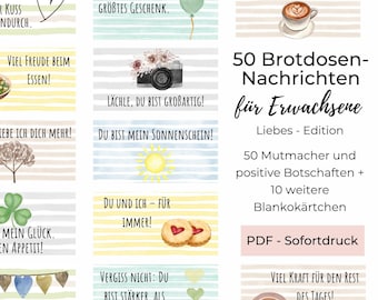 Brotdosennachrichten für Erwachsene, Brotbox Botschaften an Partner, Lunchbox-Liebe, Glücksbringer für unterwegs, Sofortdruck zu Hause