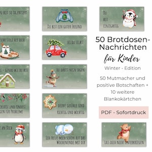 Brotdosennachrichten - Winteredition, Brotbox Botschaften, Affirmationen Schüler, Mutmacher Lunchbox, Glücksbringer, Sofortdruck zu Hause