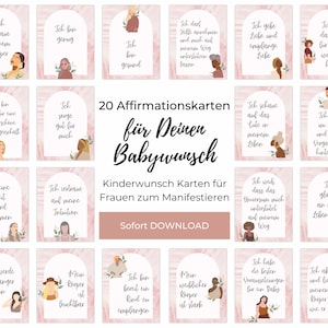 Kinderwunsch manifestieren, 20 Affirmationskarten für die Kinderwunschzeit, Positive Glaubenssätze Schwanger werden