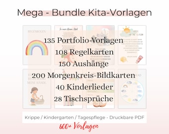 Kita Bundle Erzieher Vorlagen – Regelkarten, Portfolio Vorlagen, Kita-Aushänge, Morgenkreiskarten, Tischsprüche, Kinderlieder