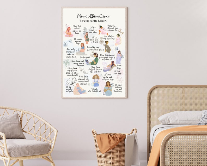 Poster mit Affirmationen für Schwangere, Hebammen und Doulas, Hypnobirthing, Positive Glaubenssätze sanfte Geburt Bild 7