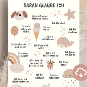Mutmach - Poster, Affirmationen für Kinder, Boho Dekoration Kinderzimmer, Positive Glaubenssätze Affirmationsposter Kind Sofort Download