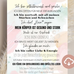 Affirmationsposter Selbstliebe, Achtsame positive Glaubenssätze im Alltag für die tägliche Affirmationen Routine (Sofort Download)