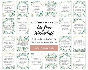Wochenbett Geschenk, Affirmationen für frischgebackene Mama, 20 Affirmationskarten Wochenbett als Sofort-Download