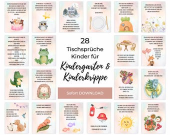 Tischsprüche Kindergarten und Tagespflege, Erzieher Vorlagen Reime Essenszeit, 28 Tischsprüche für Kinder zum Eigendruck  (PDF + JPG-Format)