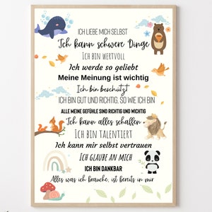 Mutmach - Poster, Affirmationen für Kinder, Dekoration Kinderzimmer, Positive Glaubenssätze Affirmationsposter Kind