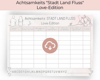 STADT LAND FLUSS Paar-Edition Achtsamkeit, Dankbarkeit und Selbstliebe in der Partnerschaft spielerisch stärken, Pdf-Datei zum Sofortdruck